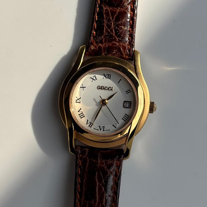 Gucci 1990s Date Round Dial Gold Plated Watch