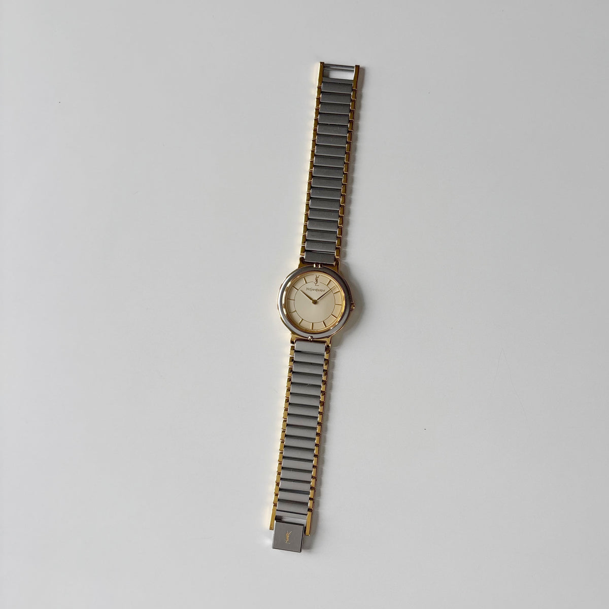Yves Saint Laurent 1990s Large Round Dial Two Tone Gold Plated Watch (Large)