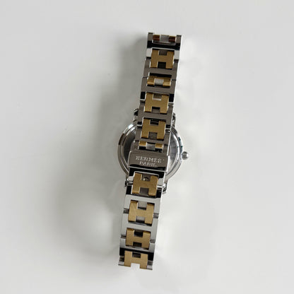 Hermes 1990s Date White Dial Clipper Two Tone Watch