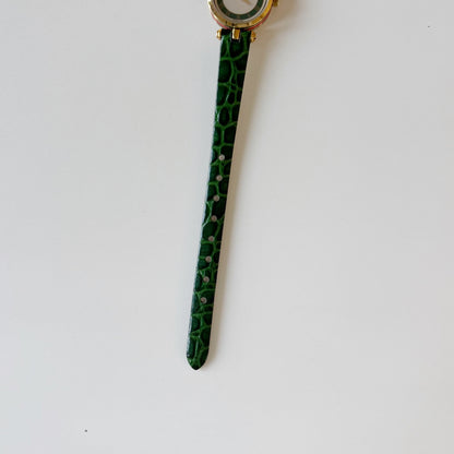 Gucci 1990s Green Round Dial Gold Plated Watch