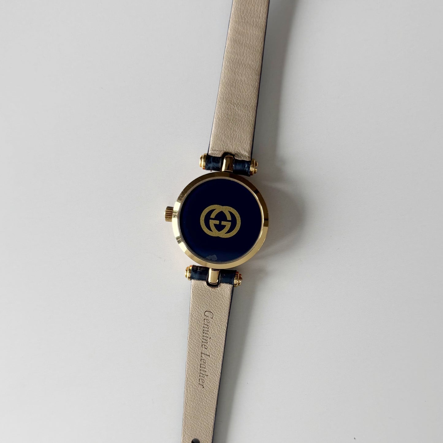 Gucci 1990s Blue Round Dial Gold Plated Watch