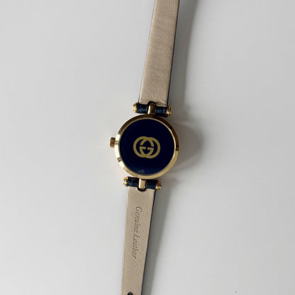 Gucci 1990s Blue Round Dial Gold Plated Watch