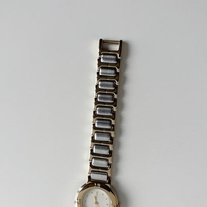 Yves Saint Laurent 1990s Round Dial Two Tone Gold Plated Watch