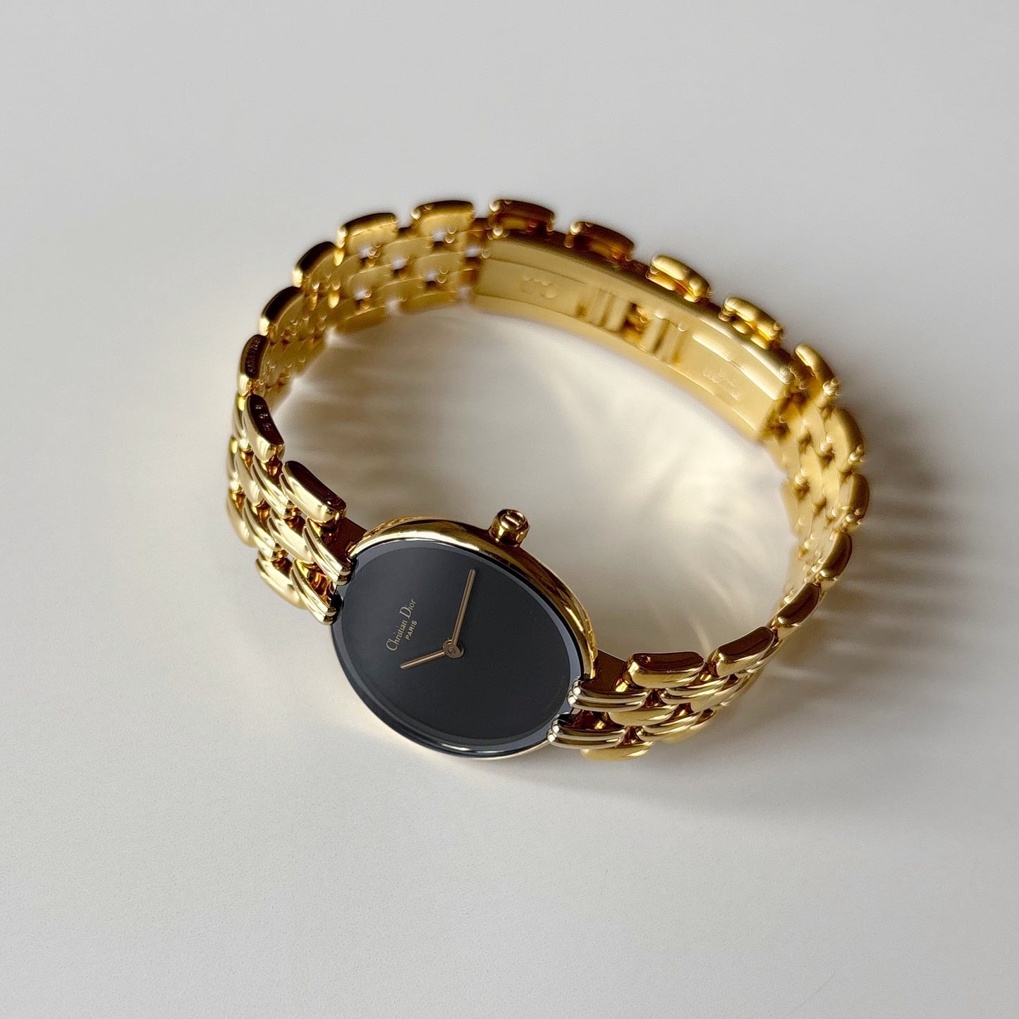 Dior 1990s Bagheera Black Dial Gold Plated Round Watch