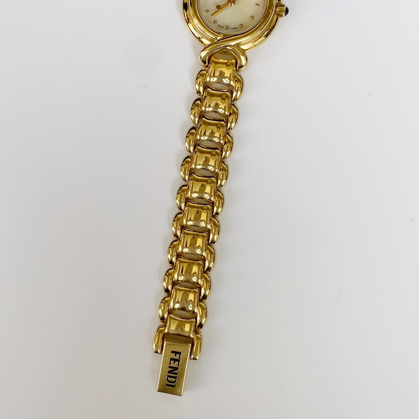 Fendi 1990s Seashell Dial Gold Plated Round Watch