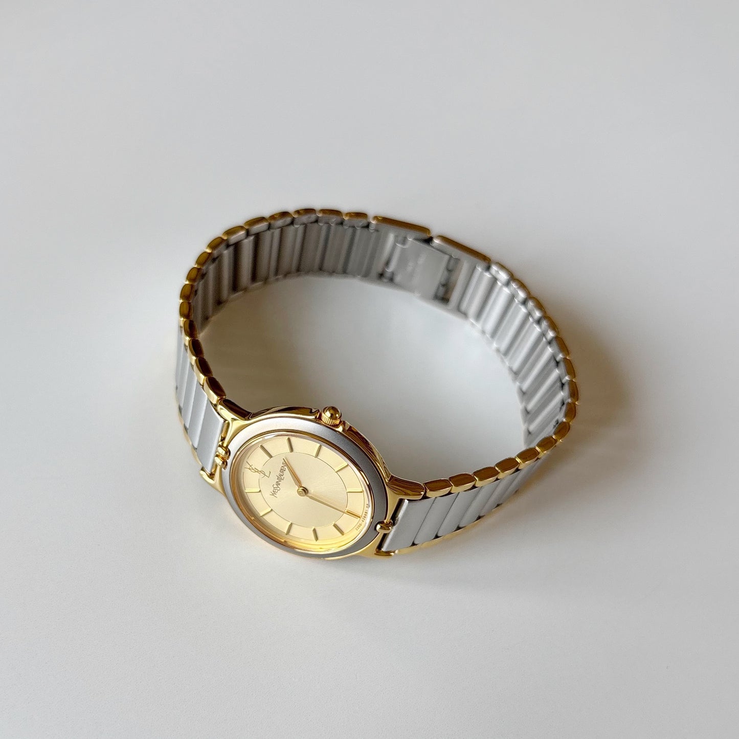 Yves Saint Laurent 1990s Round Dial Two Tone Gold Plated Watch