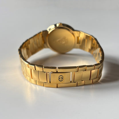 Gucci 1980s Black Round Dial Gold Plated Watch (Large)
