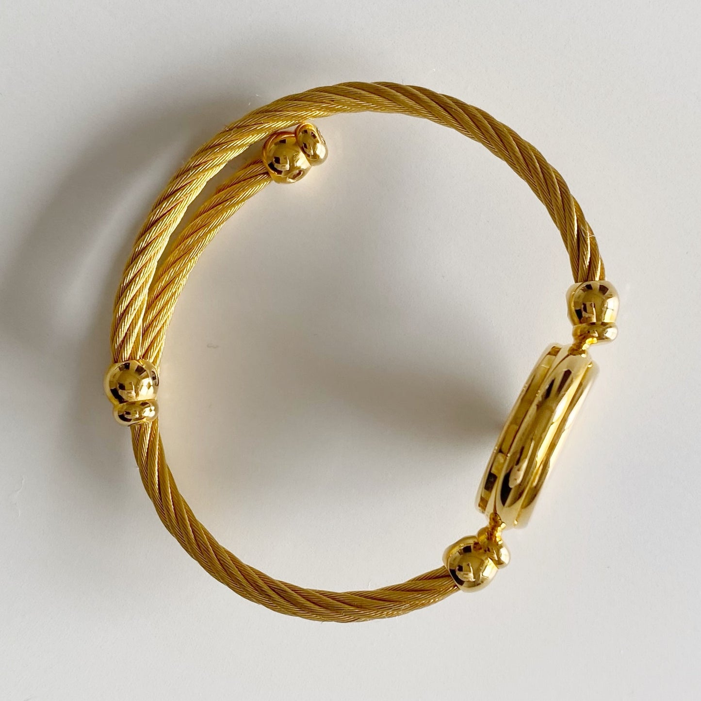 Gucci 1990s Blue Dial Gold Plated Cable Bangle Watch