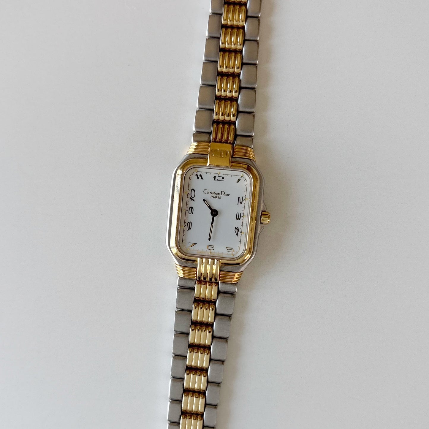 Dior 1980s Tank Two Tone Gold Plated Watch
