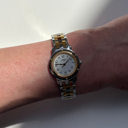 Hermes 1990s Clipper Round Dial Gold Plated Two Tone Watch
