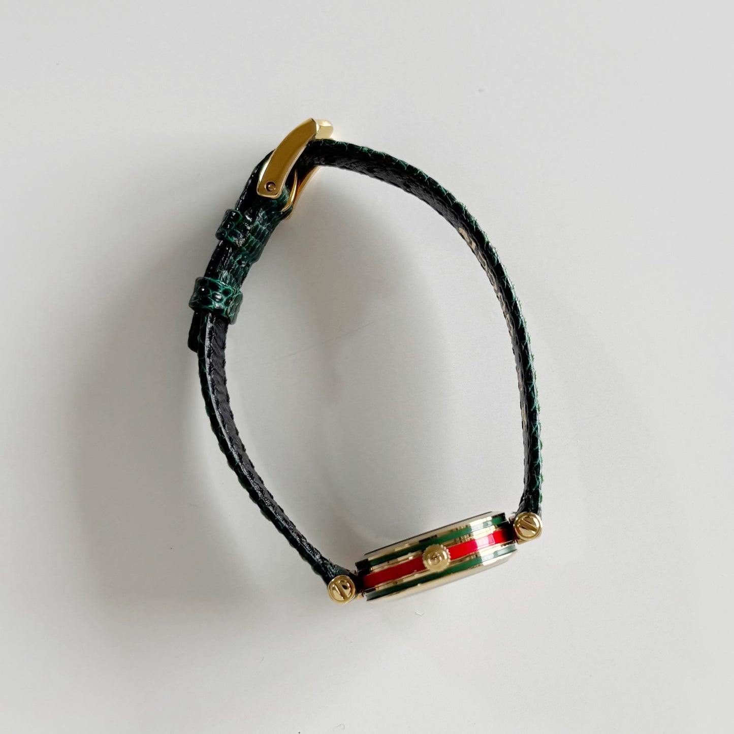 Gucci 1990s Round Dial Green Gold Plated Watch