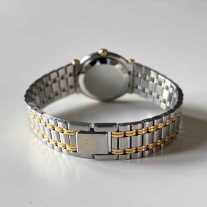 Gucci 1990s Round Dial Gold Plated Two Tone Watch