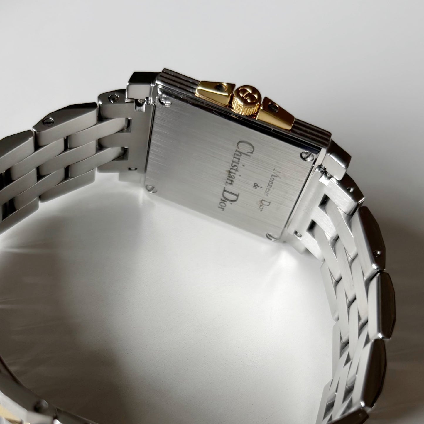 Dior 1990s Monsieur De Dior Navy Square Dial Two Tone Watch (Large)