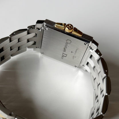 Dior 1990s Monsieur De Dior Navy Square Dial Two Tone Watch (Large)