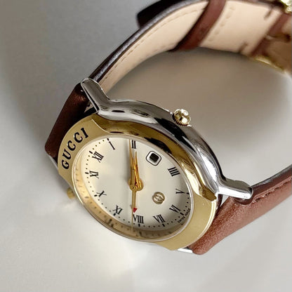 Gucci 1990s Date Round Dial Two Tone Watch (Large)