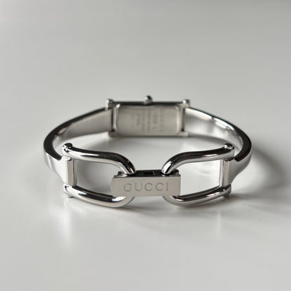 Gucci 1990s Rectangular Dial Silver Bangle Watch