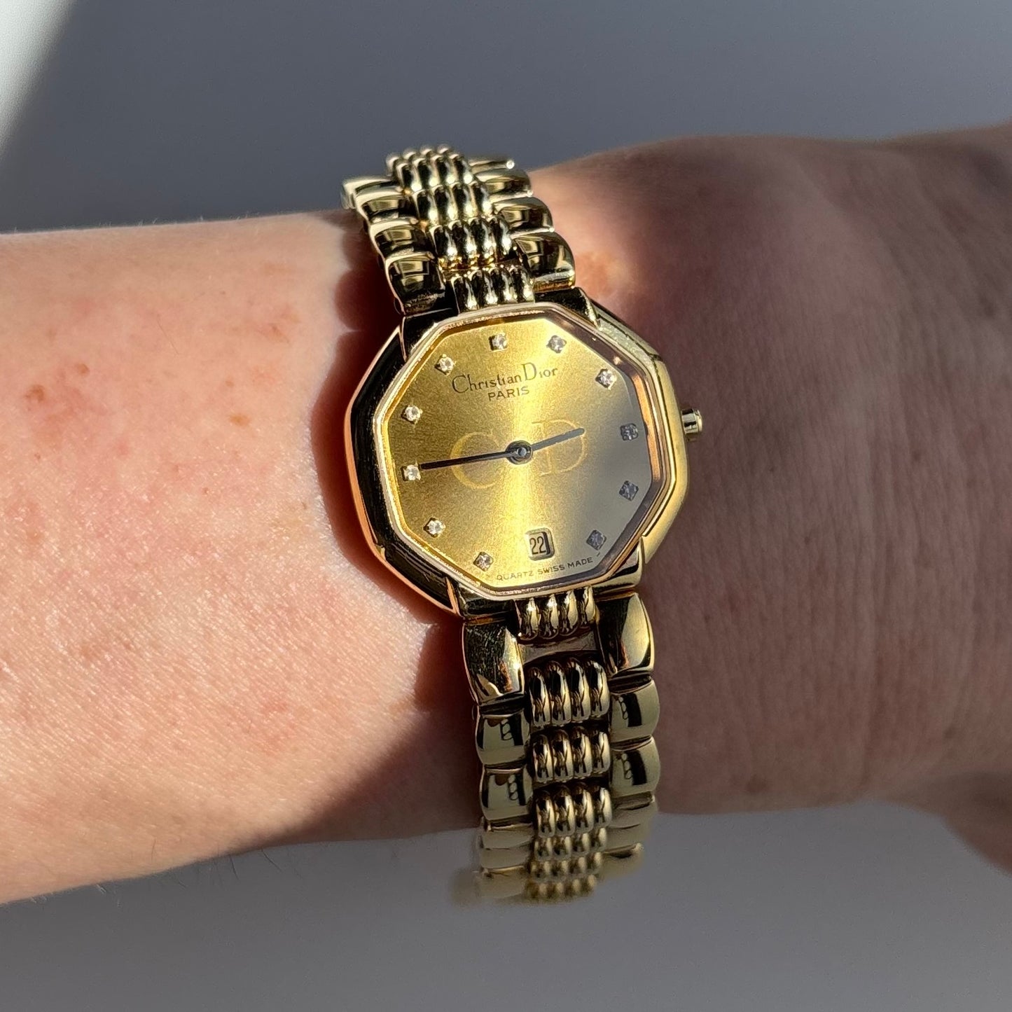Dior 1990s Octagon Gold Plated Watch