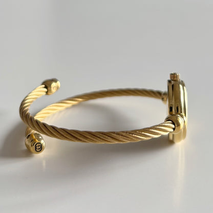 Gucci 1990s Black Dial Gold Plated Cable Bangle Watch
