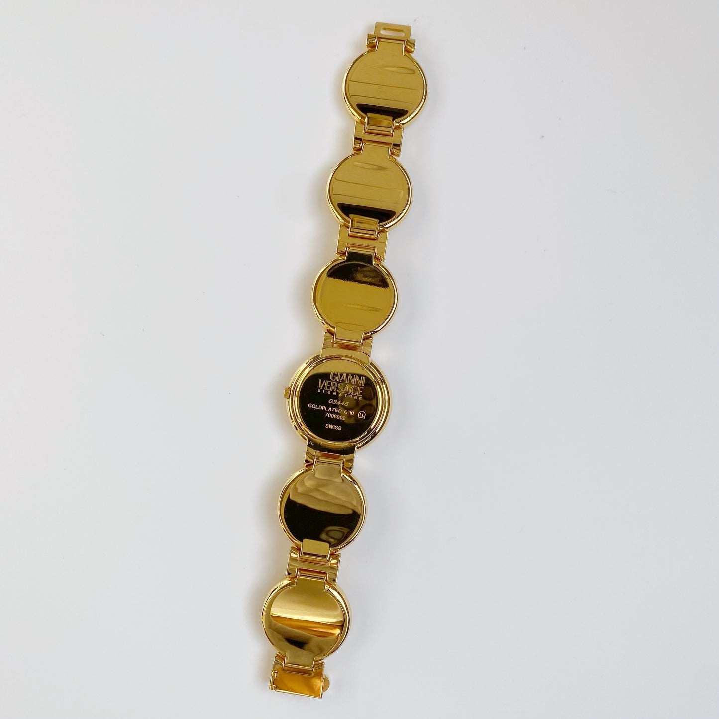 Gianni Versace 1990s Signature 18K Gold Plated Coin Watch