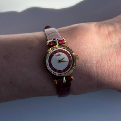 Gucci 1990s Red Dial Sherry Gold Plated Watch