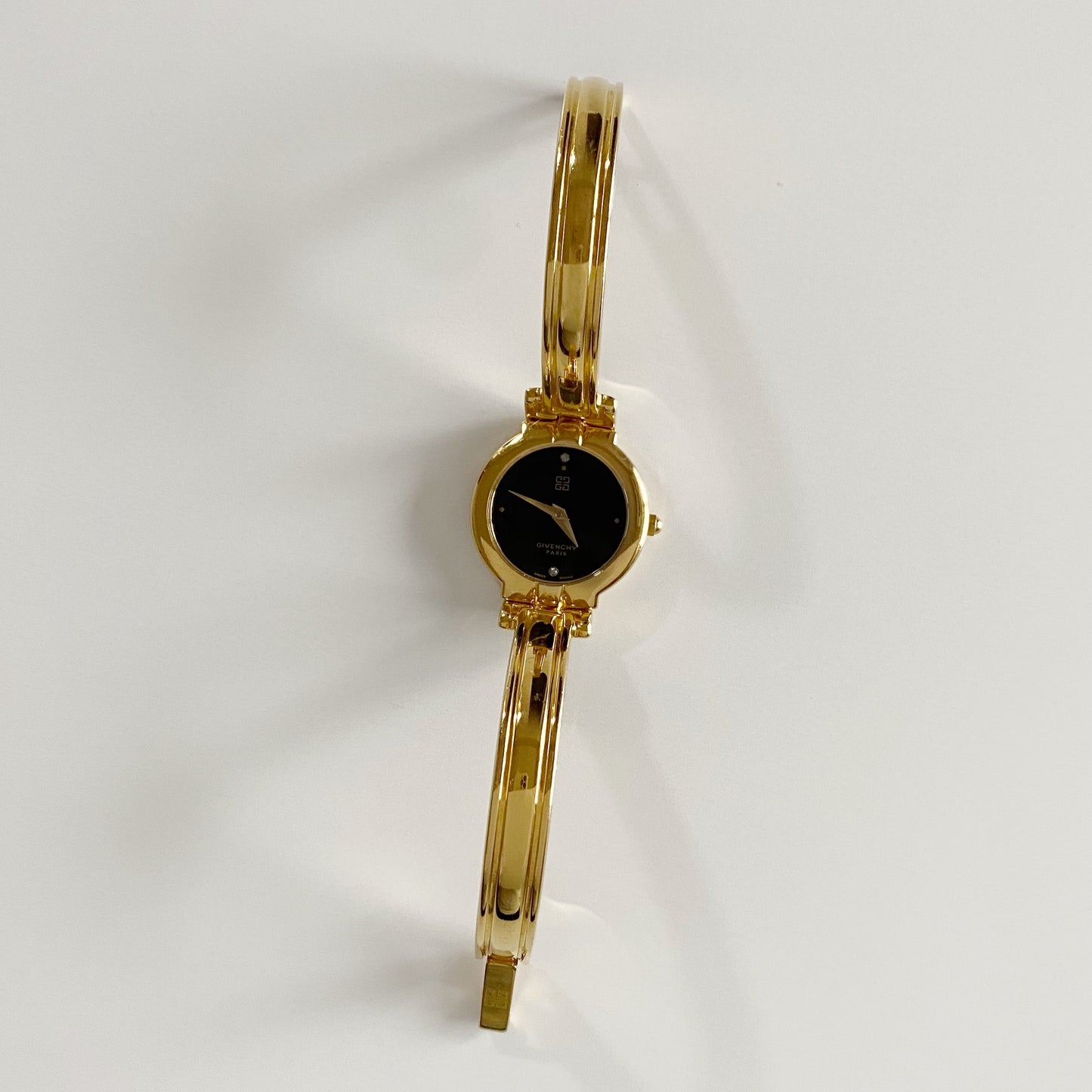 Givenchy 1990s Black Dial Gold Plated Bangle Watch