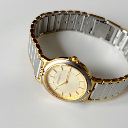 Yves Saint Laurent 1990s Round Dial Two Tone Gold Plated Watch
