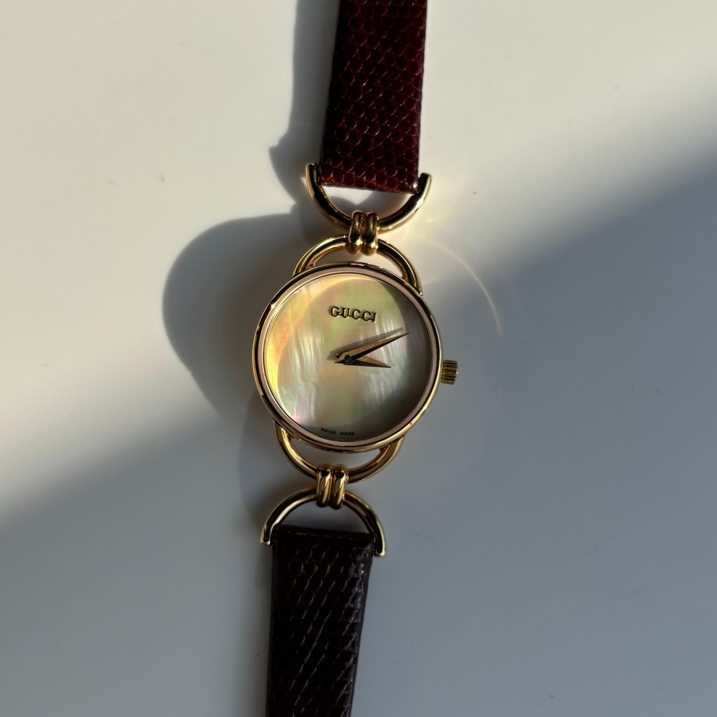 Gucci 1990s Seashell Dial Horsibit Gold Plated Watch