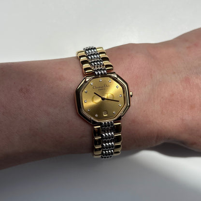 Dior 1990s Octagon Dial Two Tone Gold Plated Watch