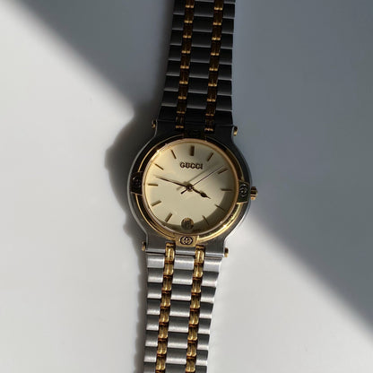 Gucci 1990s Date Round Dial Two Tone Watch (Large)