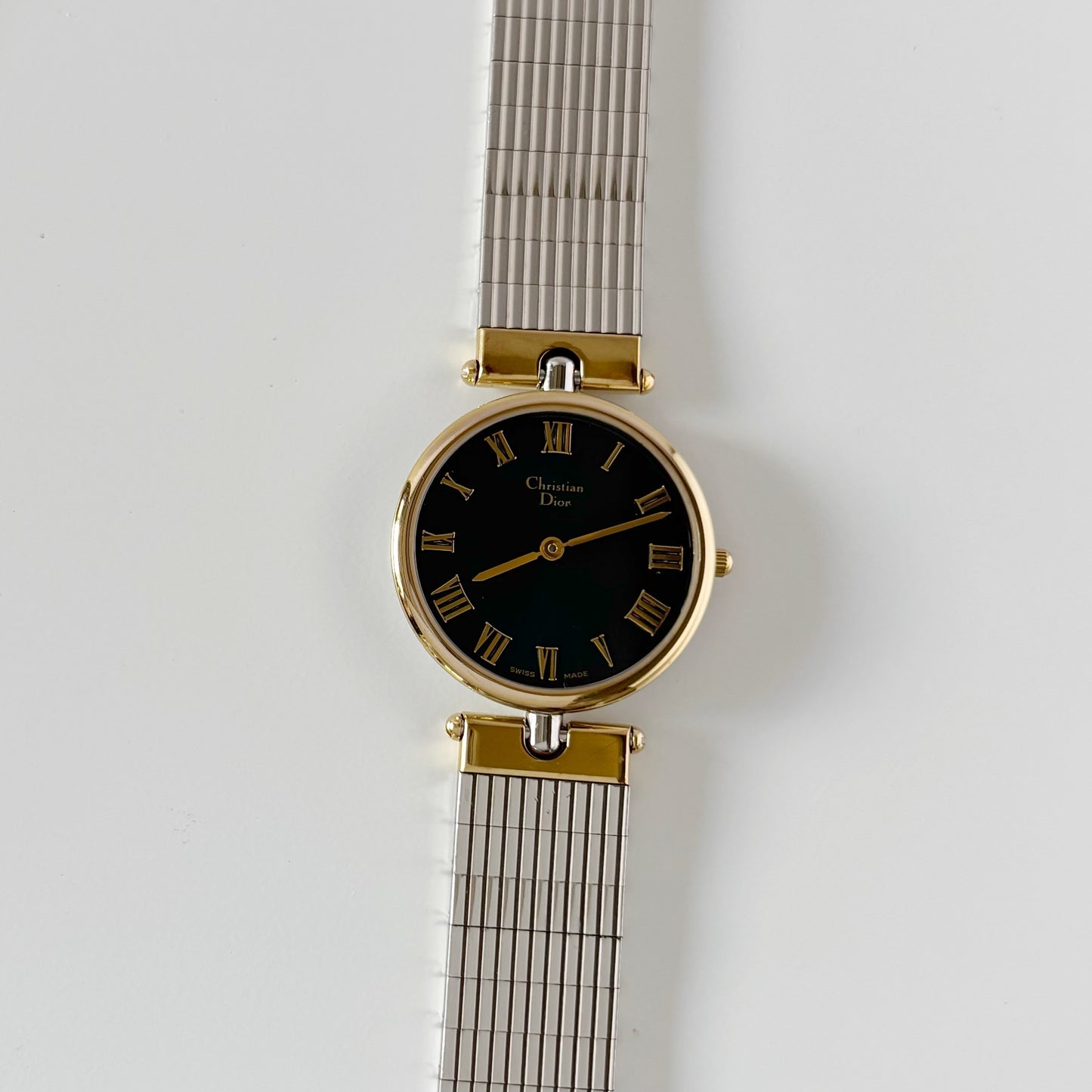 Dior 1990s Navy Dial Gold Plated Two Tone Watch (Large)