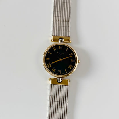 Dior 1990s Navy Dial Gold Plated Two Tone Watch (Large)