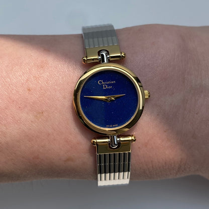 Dior 1990s Navy Dial Gold Plated Two Tone Watch