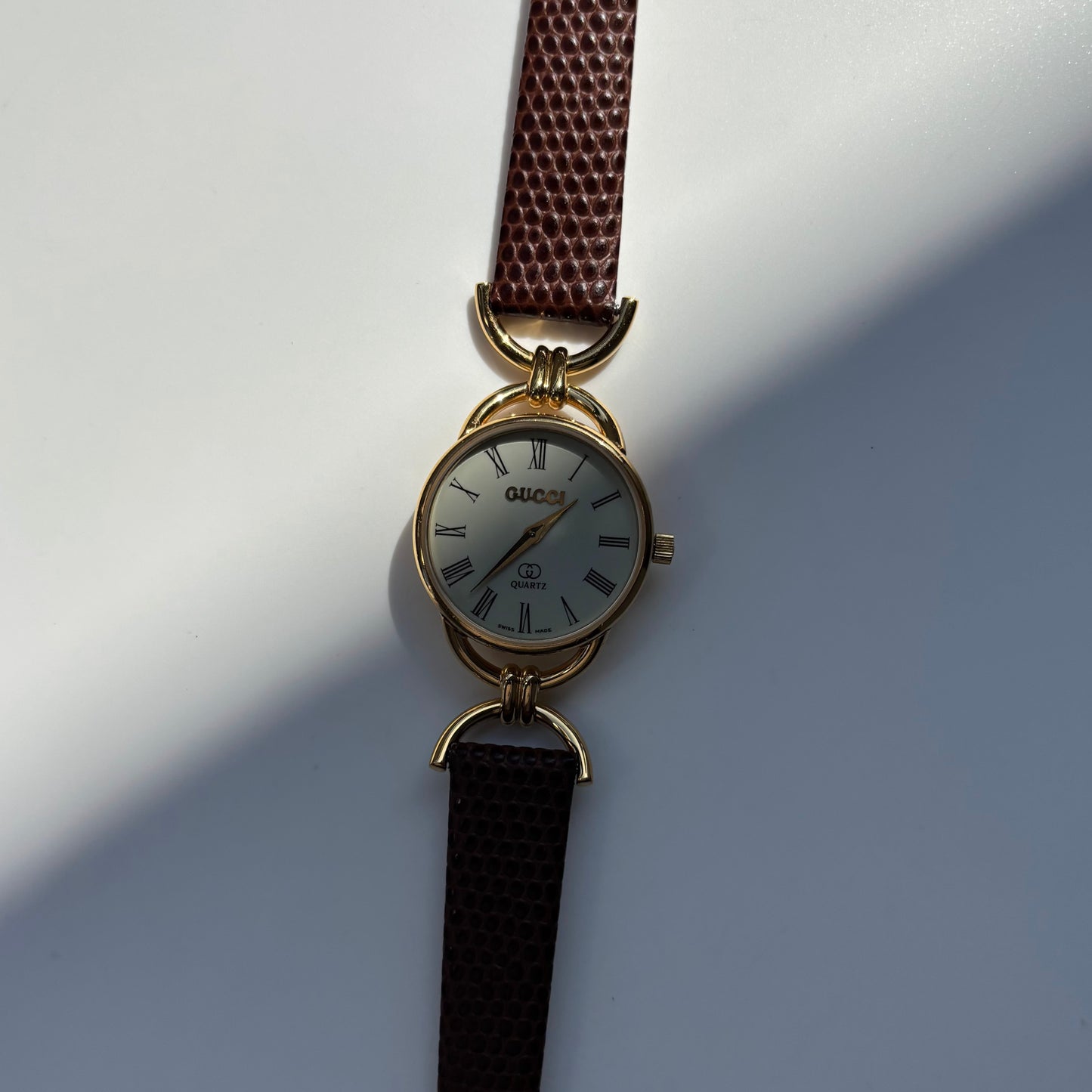 Gucci 1980s Cream Dial Gold Plated Horsebit Watch