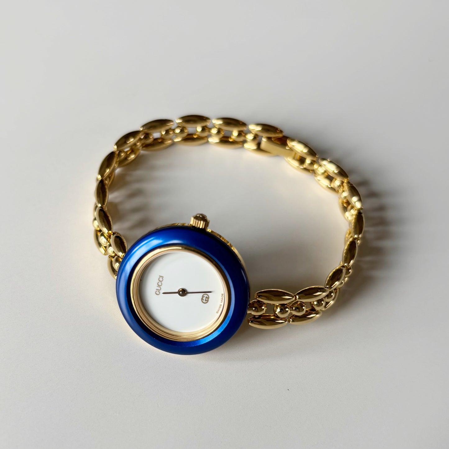 Gucci 1990s Interchangeable Bezel Gold Plated Rice Chain Watch with 6 bezels, case (170mm)