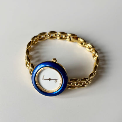 Gucci 1990s Interchangeable Bezel Gold Plated Rice Chain Watch with 6 bezels, case (170mm)