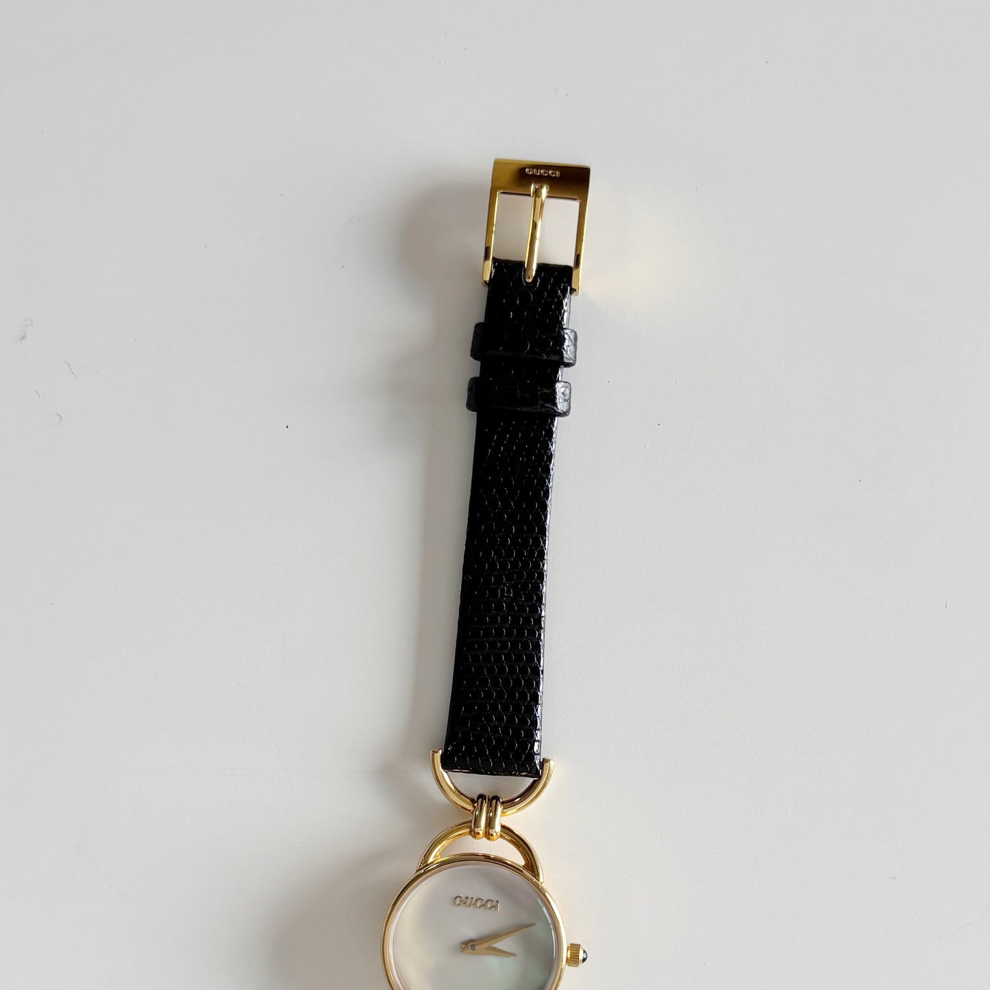 Gucci 1990s Seashell Dial Gold Plated Horsebit Watch