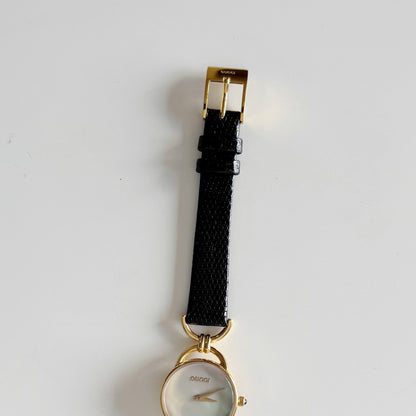 Gucci 1990s Seashell Dial Gold Plated Horsebit Watch