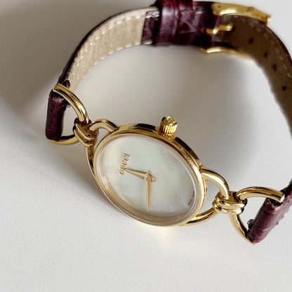 Gucci 1990s Seashell Dial Gold Plated Horsebit Watch