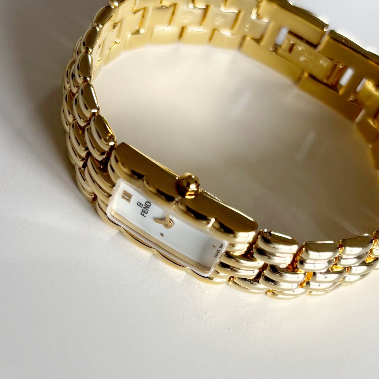 Fendi 1990s Rectangular Dial Gold Plated Watch