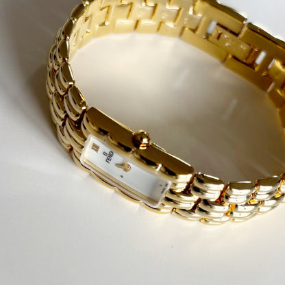 Fendi 1990s Rectangular Dial Gold Plated Watch
