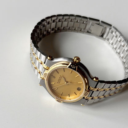 Gucci 1990s Round Dial Two Tone Gold Plated Watch