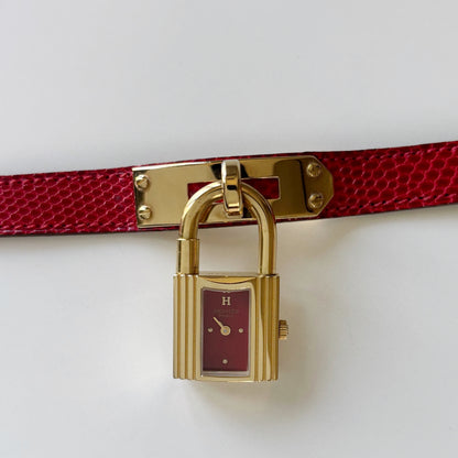 Hermes 1990s Kelly Red Dial Gold Plated Watch