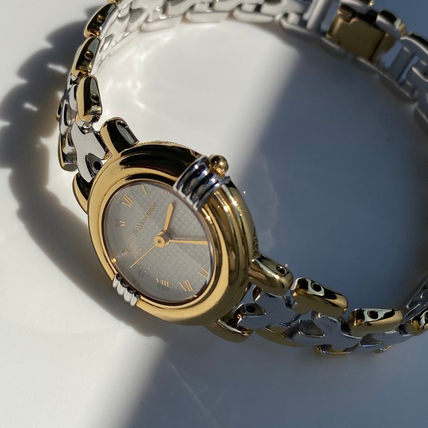 Yves Saint Laurent 1990s Round Dial Gold Plated Two Tone Watch