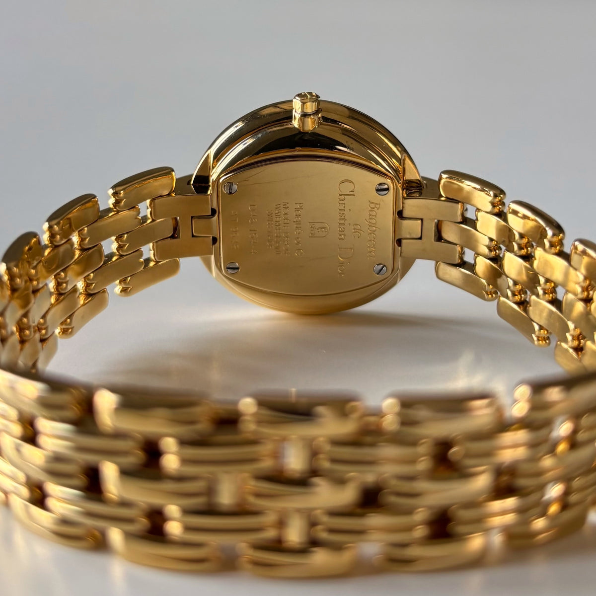 Dior 1990s Bagheera Round Black Dial Gold Plated Watch