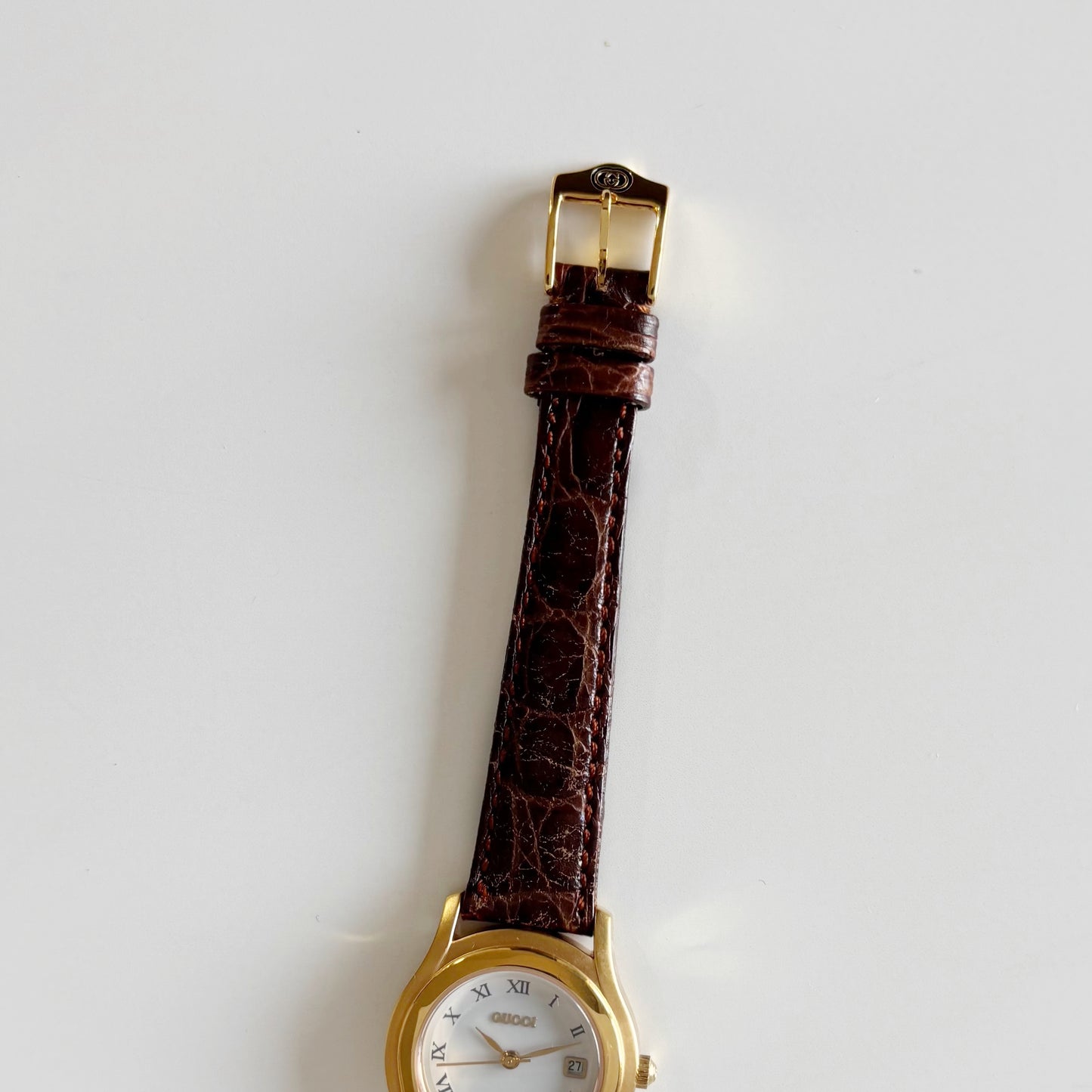 Gucci 1990s Date Round Dial Gold Plated Watch