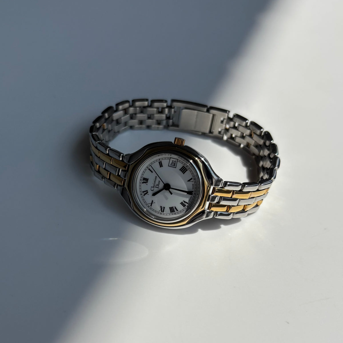 Dior 1990s Date Round Dial Gold Plated Two Tone Watch