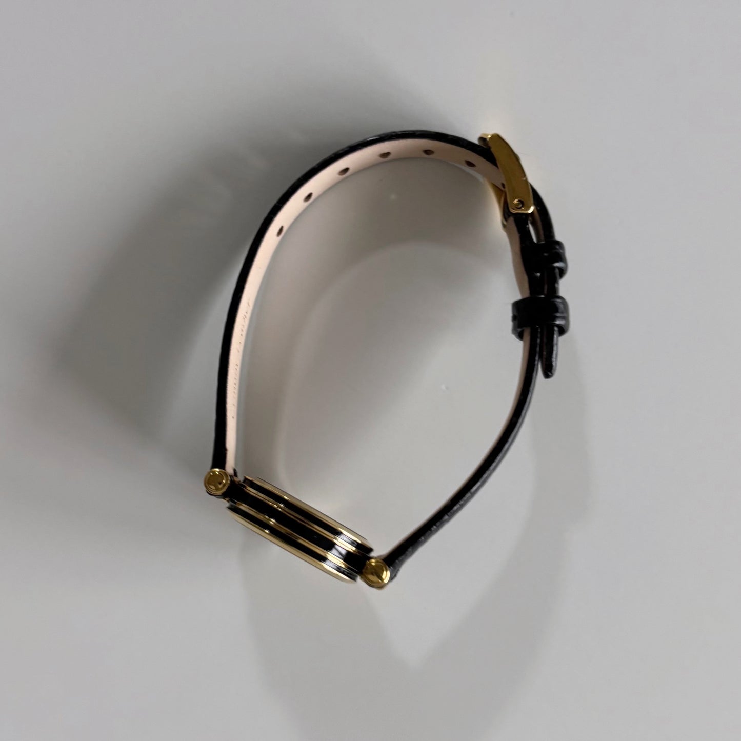 Gucci 1990s Black Round Dial Gold Plated Watch