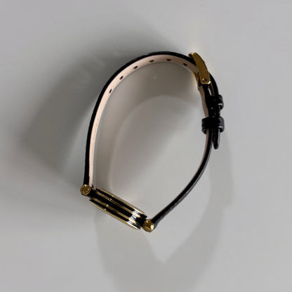 Gucci 1990s Black Round Dial Gold Plated Watch