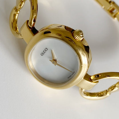 Gucci 1990s Seashell Dial Gold Plated Bangle Watch