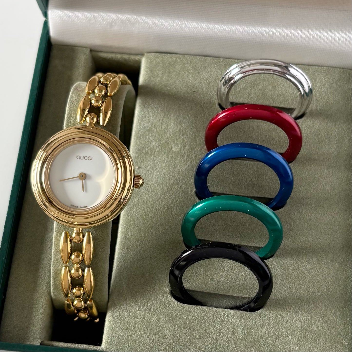 Gucci 1990s Interchangeable Bezel Gold Plated Watch with 6 bezels, case (160mm)